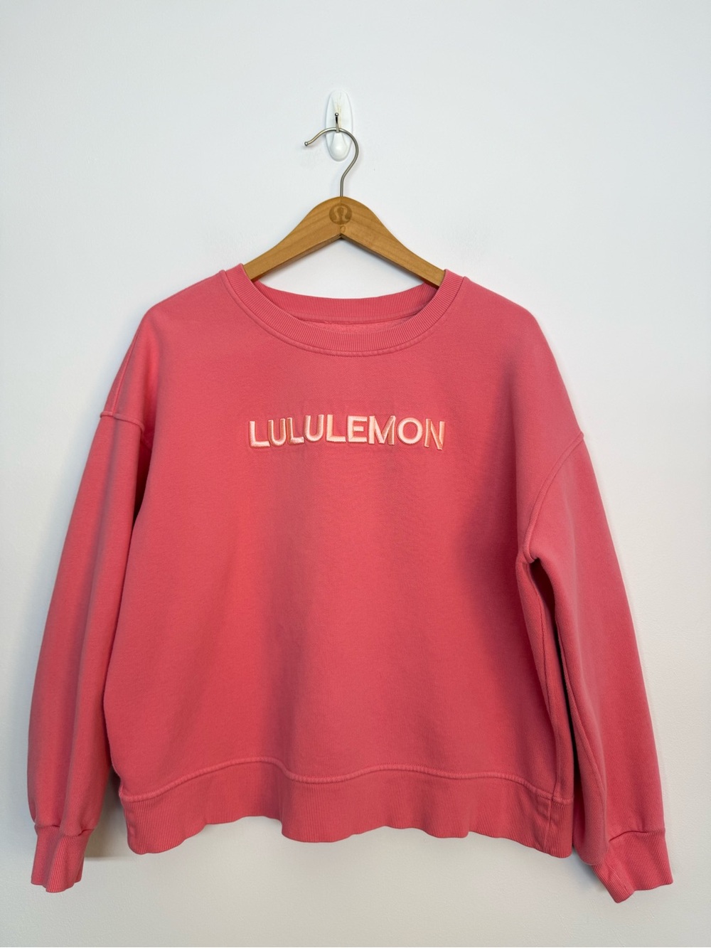 11: Lululemon Perfectly Oversized Fleece Crew Sakura Pink? Size M/L? 24” PTP